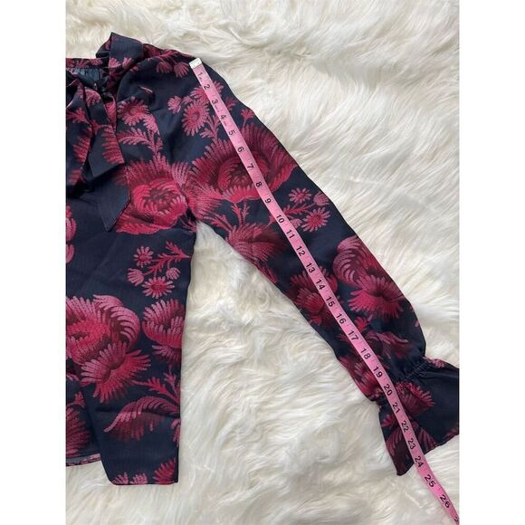 Ted Baker London Women's Floral Blouse Size 0 Multicolor Long Sleeve Tie Neck - Picture 9 of 16